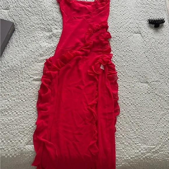 House of CB Red Asymmetrical Ruffled Sundress - Picture 2 of 6